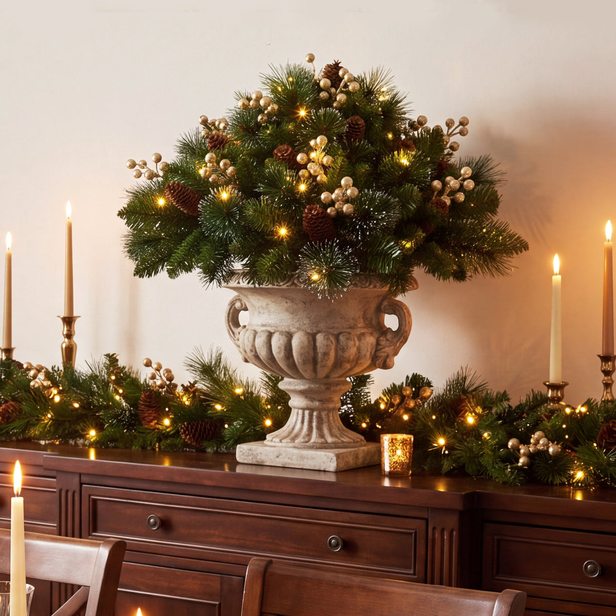 18 in. Crestwood Gold Spruce Urn Filler with Warm White LED Lights - National Tree Company