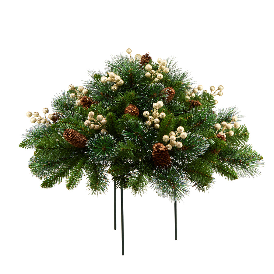 18 in. Crestwood Gold Spruce Urn Filler with Warm White LED Lights - National Tree Company
