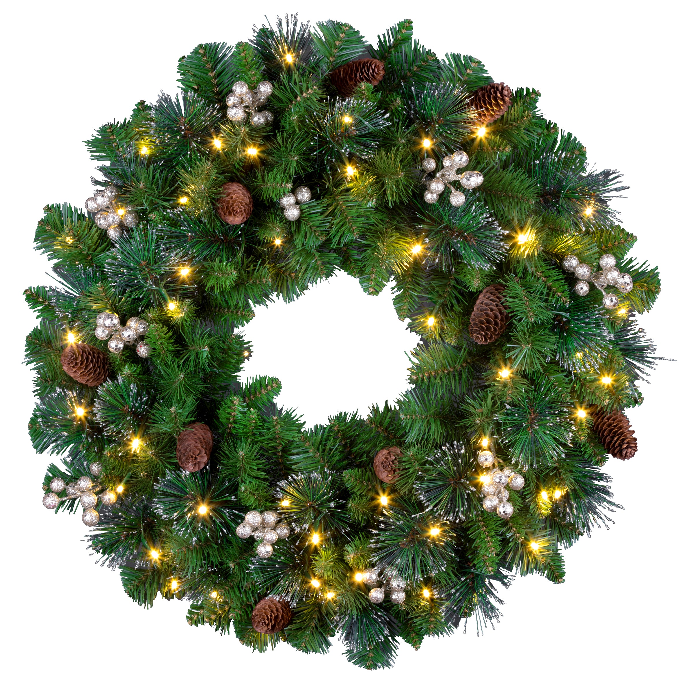24 in. Crestwood Gold Spruce Wreath with Clear Lights · National