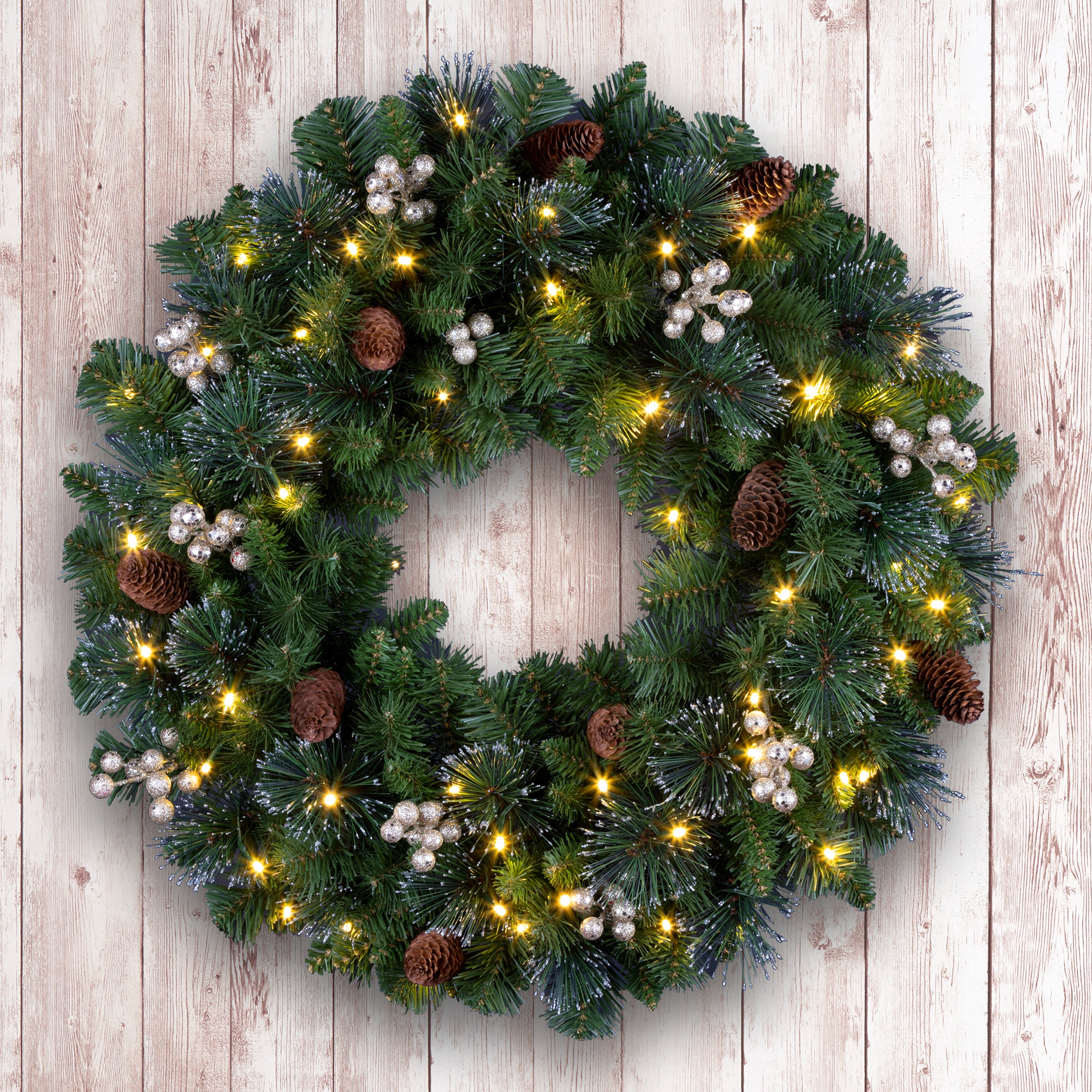 24 in. Crestwood Gold Spruce Wreath with Clear Lights · National