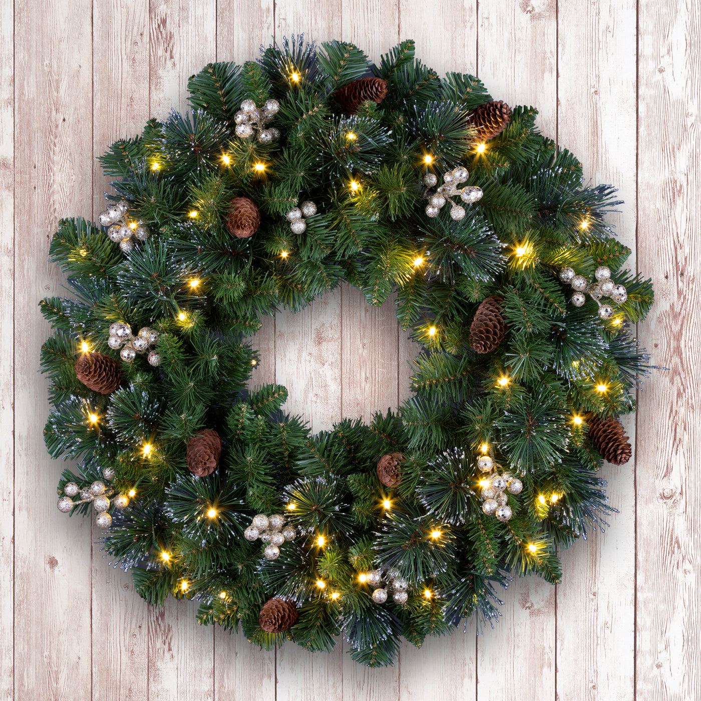 24 in. Crestwood Gold Spruce Wreath with Clear Lights - National Tree Company