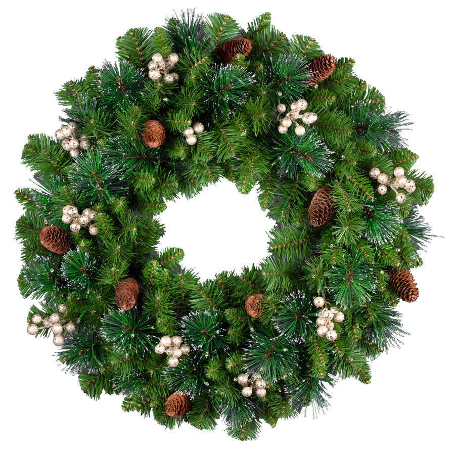 24 in. Crestwood Gold Spruce Wreath with Warm White LED Lights - National Tree Company