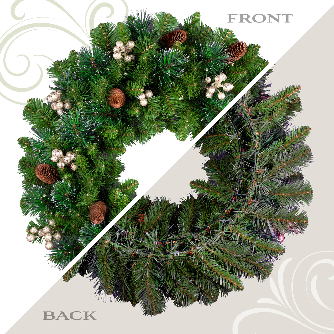 24 in. Crestwood Gold Spruce Wreath with Warm White LED Lights - National Tree Company