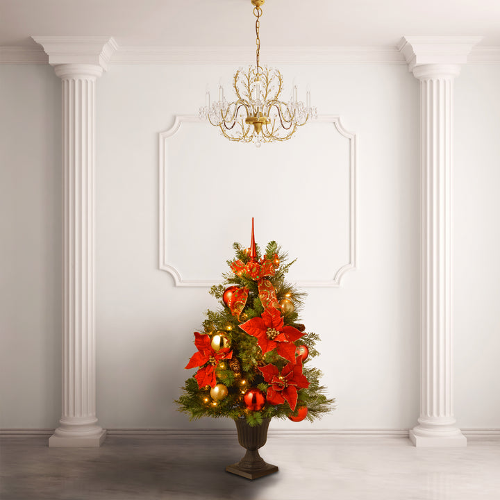 Pre-Lit Artificial Christmas Tree, Elegance, Green, White Lights, Includes Pot Base, 3 Feet