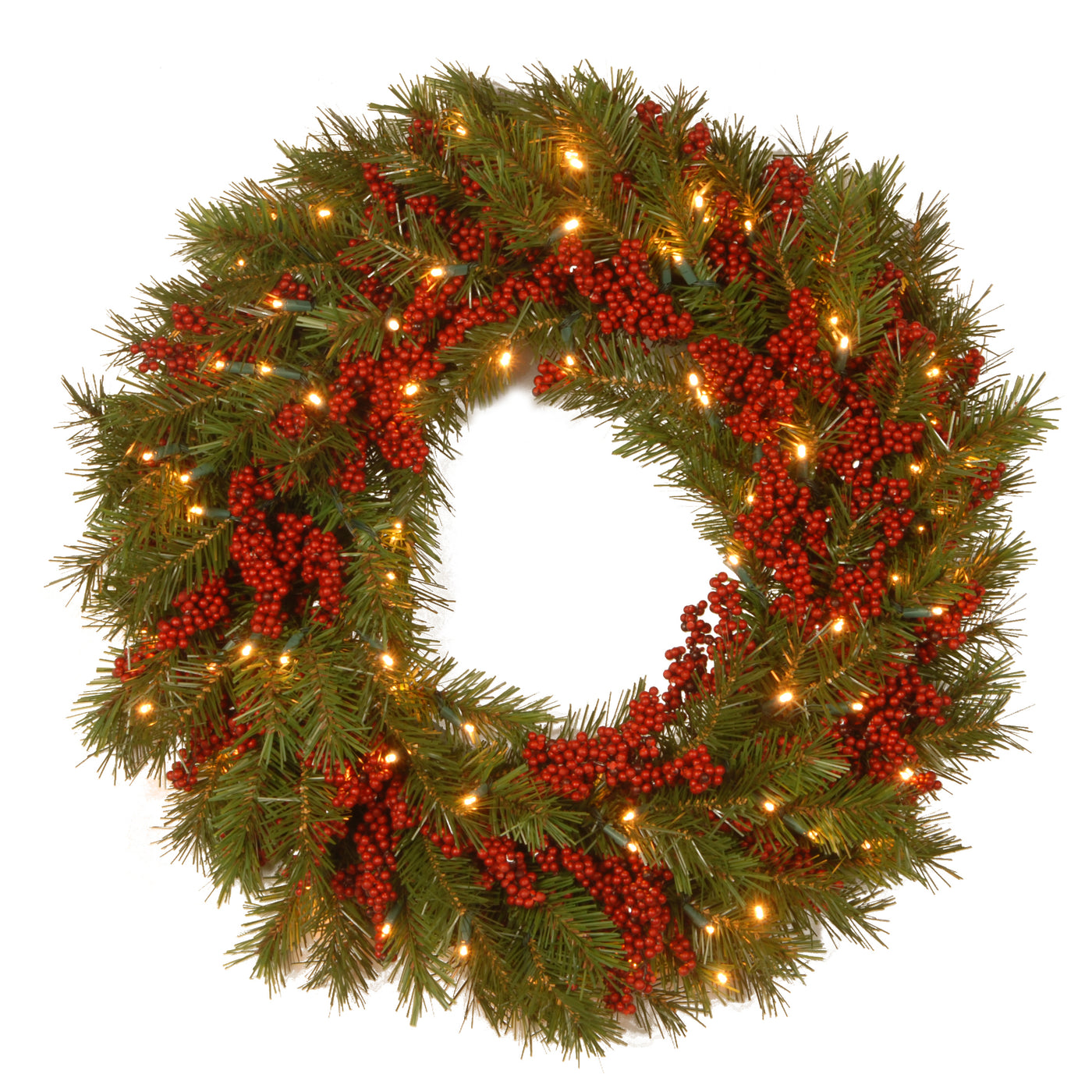 24 in. Pre-Lit Valley Pine Wreath with Warm White LED Lights - National Tree Company