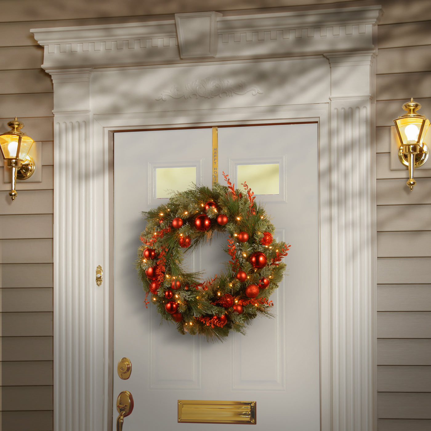 24 in. Pre-Lit Decorative Collection Red Mixed Wreath with Warm White LED Lights - National Tree Company