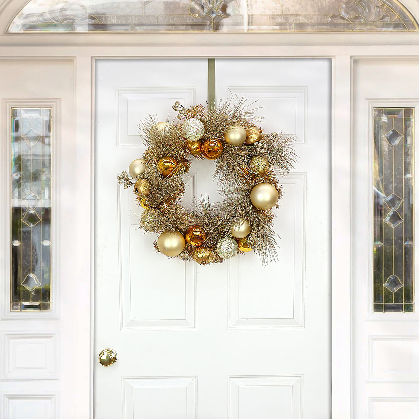 24 in. Pre-Lit Christmas Be Merry Trimmed Gold Wreath with Warm White LED Lights - National Tree Company