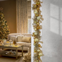 9 ft. Pre-Lit Christmas Be Merry Trimmed Gold Garland with Warm White LED Lights - National Tree Company