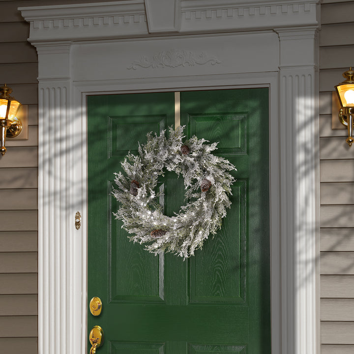 24" Pre-Lit Snowy Christmas Wreath with Pinecones