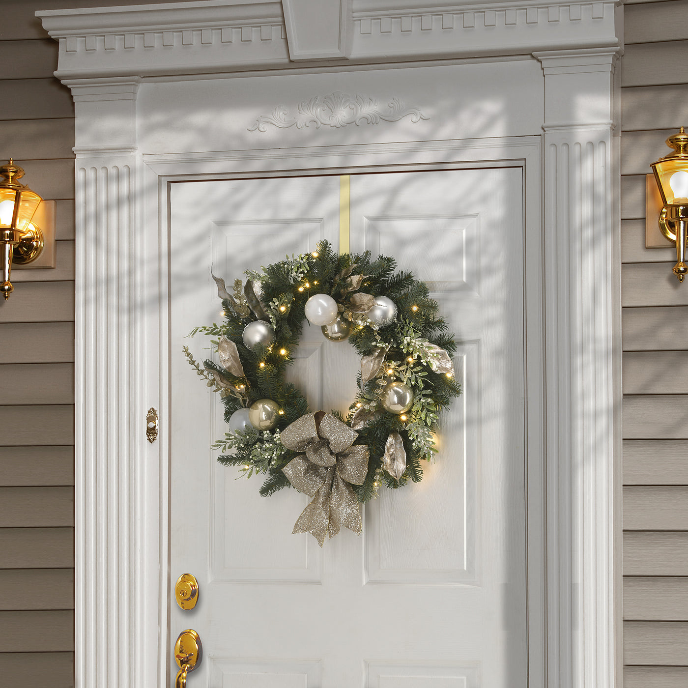 24 in. Pre-Lit Yuletide Glam Decorated Wreath with Bow - National Tree Company