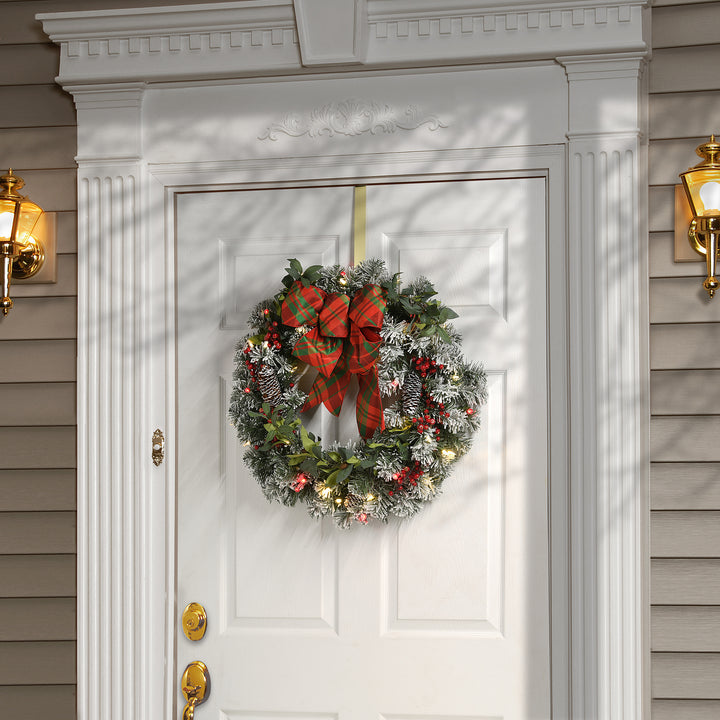 24" General Store Snowy Wreath with LED Lights and Bow
