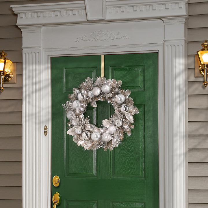 24" Pre-Lit Yuletide Glam Silver Decorated Wreath