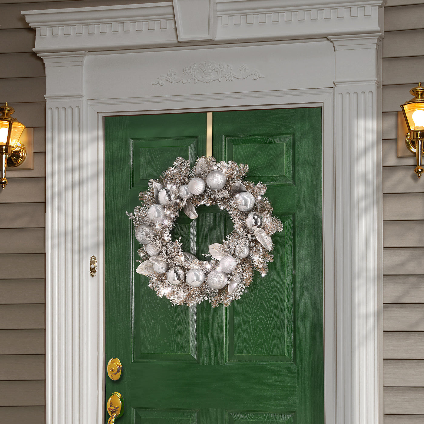 24 in. Pre-Lit Yuletide Glam Silver Decorated Wreath - National Tree Company