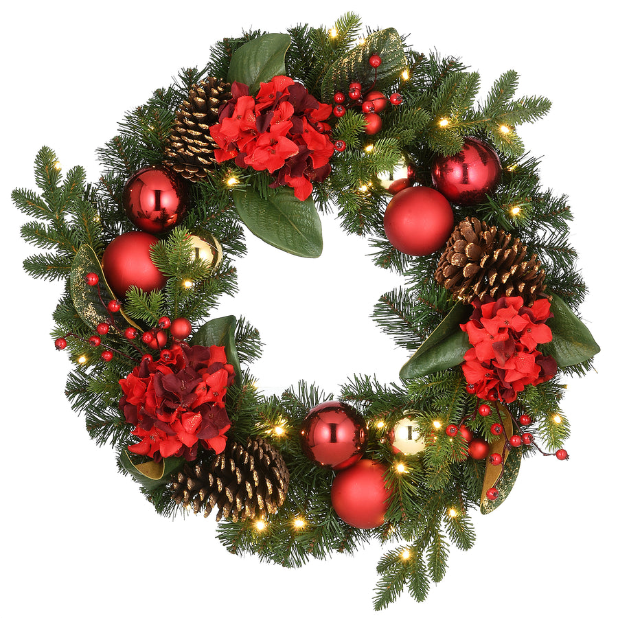 24 in. Pre-Lit Vienna Waltz Decorated Wreath with LED Lights - National Tree Company