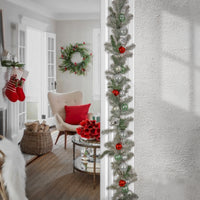 9 ft. Pre-Lit Christmas Be Merry Trimmed Silver Garland with Pure White LED Lights - National Tree Company