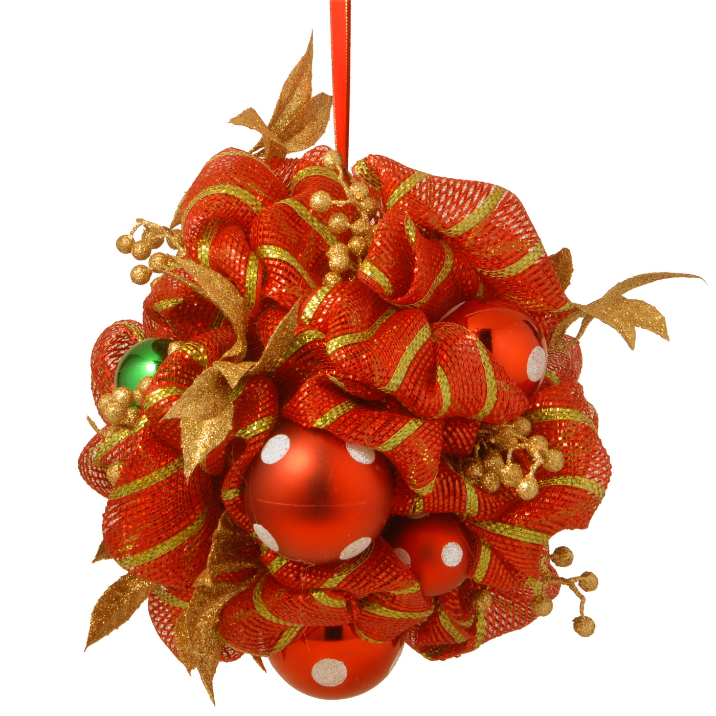 16 in. Decorative Collection Striped Red Ribbon Kissing Ball - National Tree Company