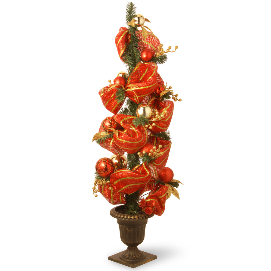 4 ft. Decorative Collection Striped Red Ribbon Entrance Tree · National ...