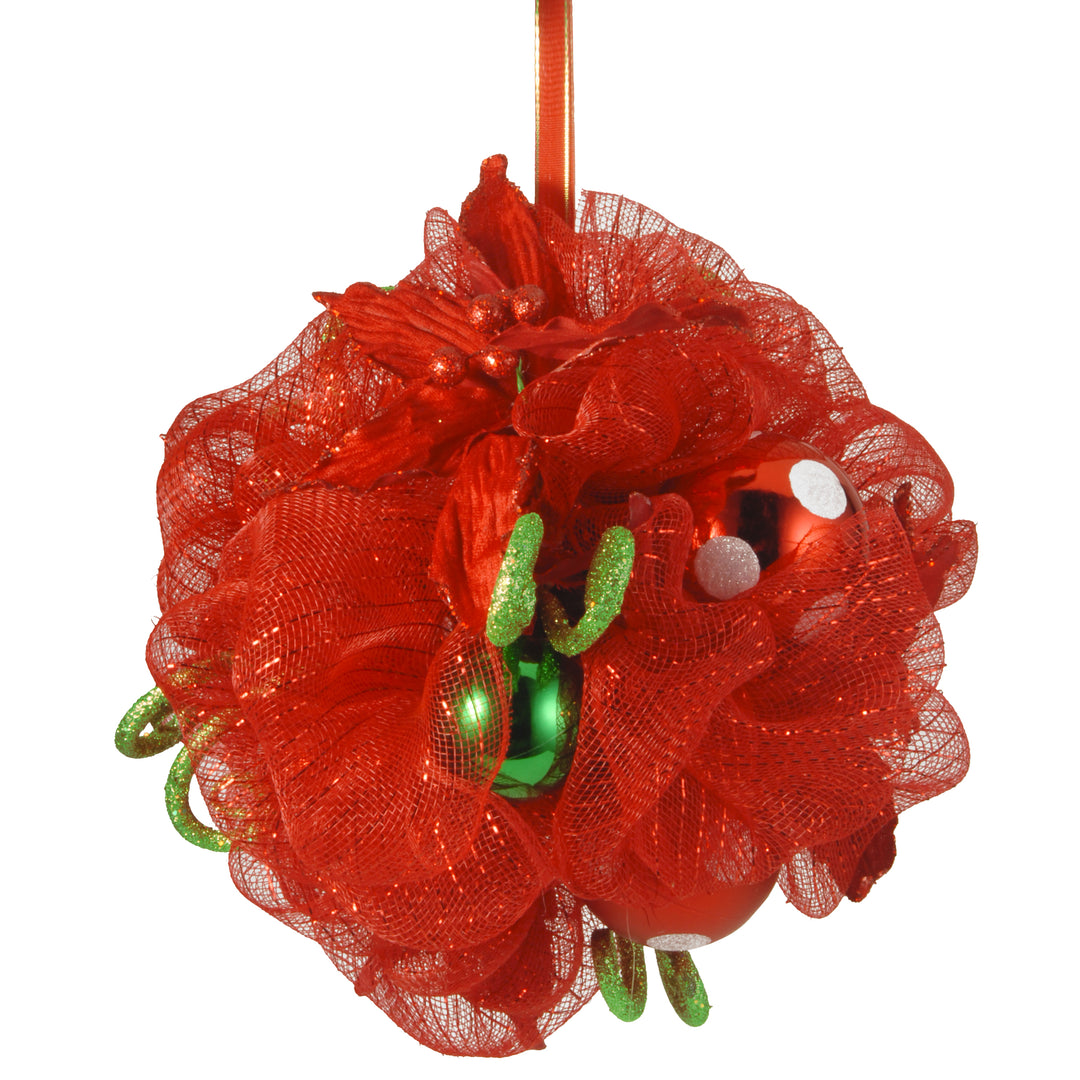 12" Decorative Collection Red Ribbon Kissing Ball