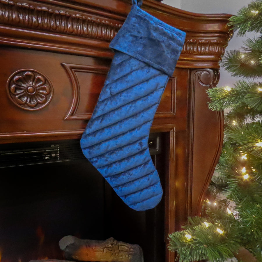 19 in. HGTV Home Collection Quilted Velvet Stocking, Blue