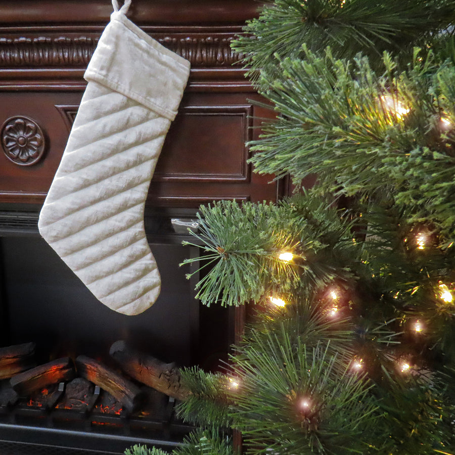 19 in. HGTV Home Collection Quilted Velvet Stocking, Ivory