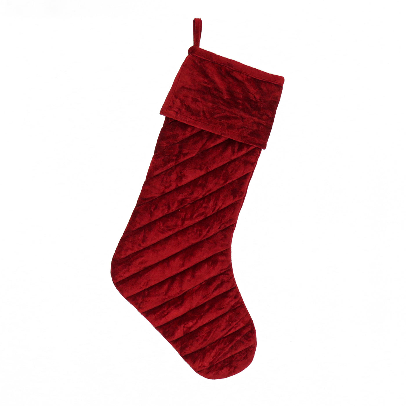 19 in. HGTV Home Collection Quilted Velvet Stocking, Red - National Tree Company