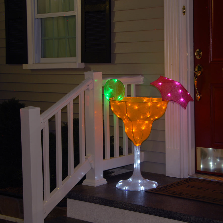 Pre-Lit Margarita Glass Outdoor Decoration, LED Lights, Plug In, Spring Collection, 36 Inches
