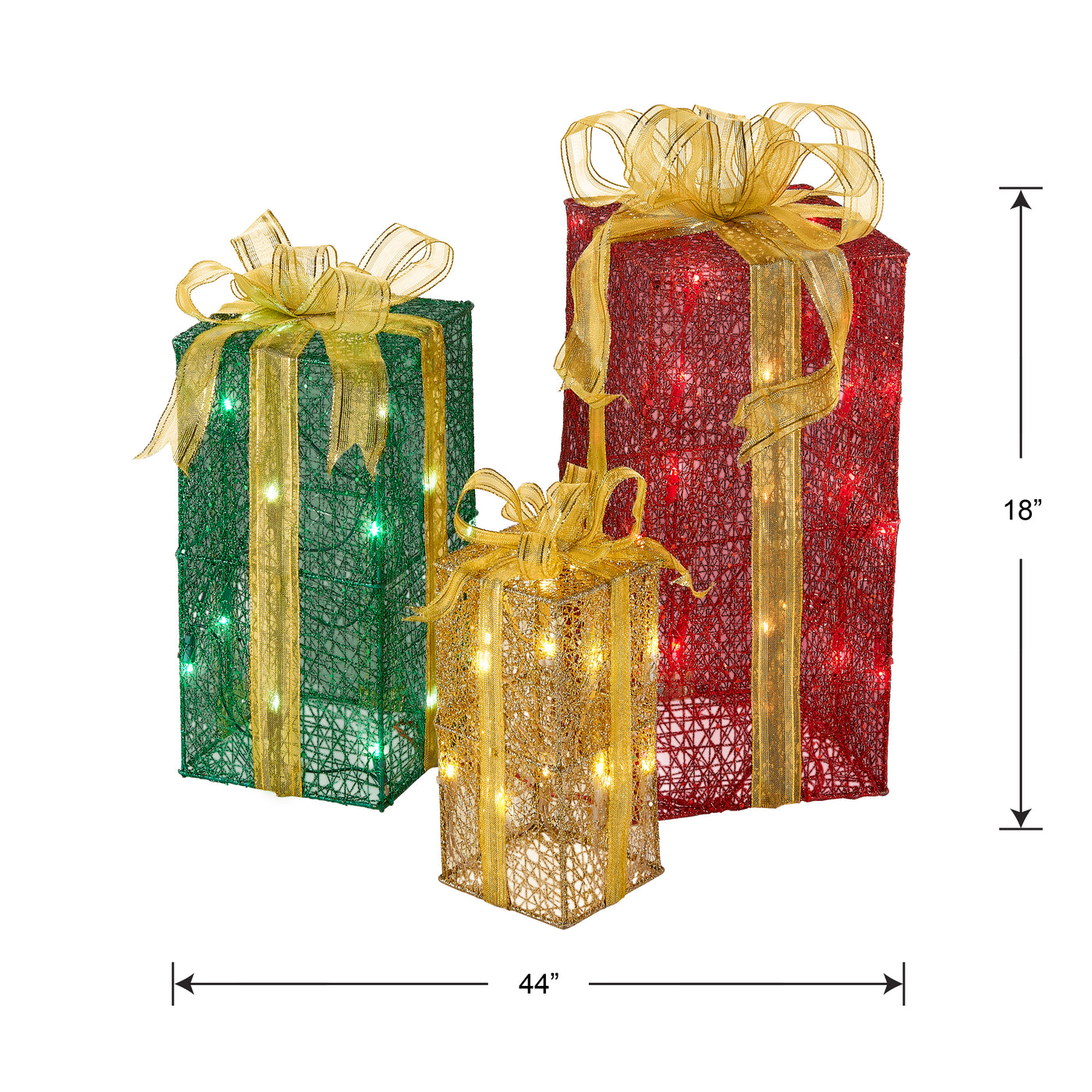 Pre-Lit Multicolor Gift Boxes, Set of Three, White Lights, Christmas Collection - National Tree Company