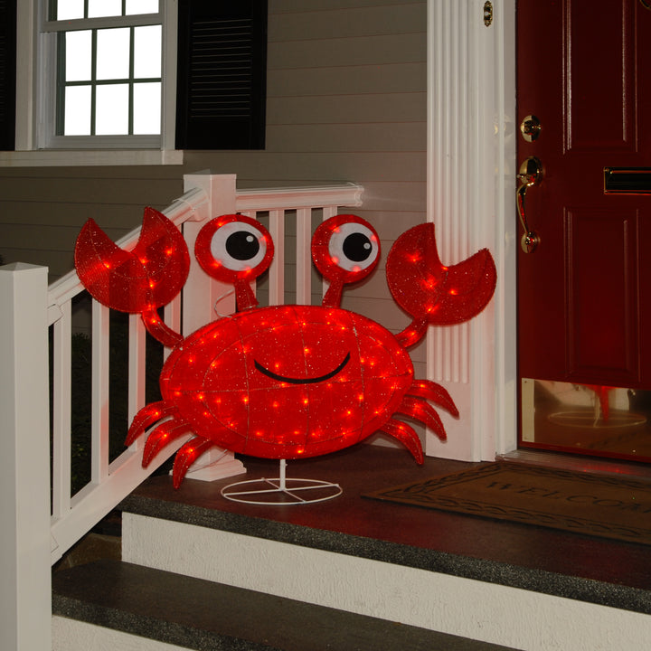 Pre-Lit Red Smiling Crab Outdoor Decoration, LED Lights, Plug In, Spring Collection, 48 Inches