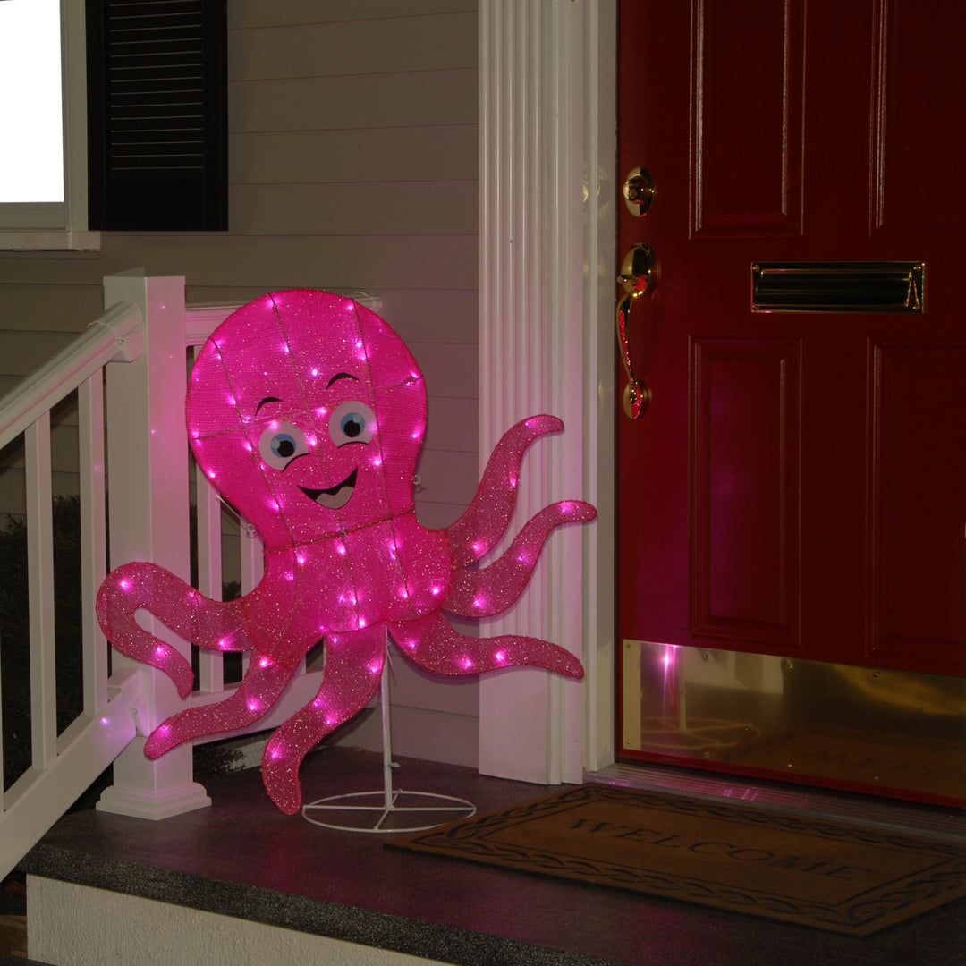 Pre-Lit Purple Smiling Octopus Outdoor Decoration, LED Lights, Plug In, Spring Collection, 36 Inches