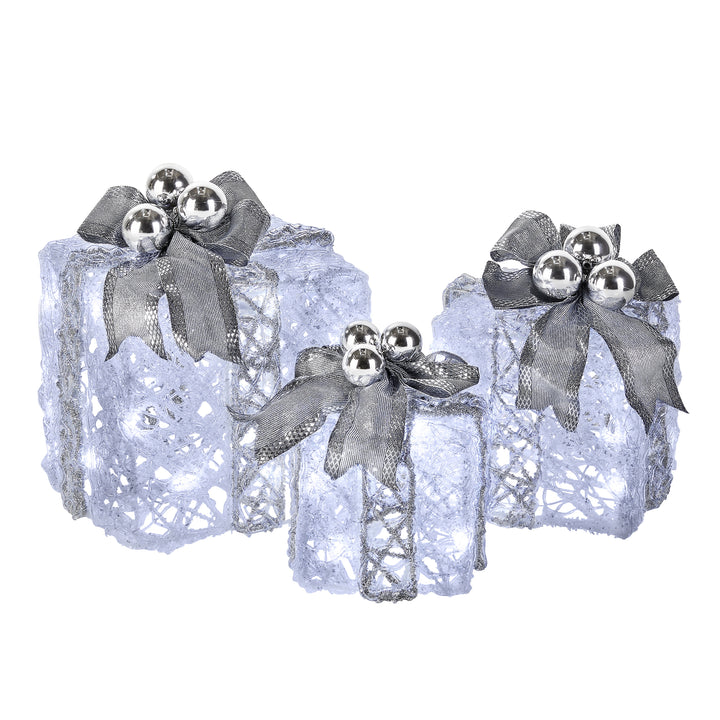 Pre-Lit Decorated White Gift Box Assortment