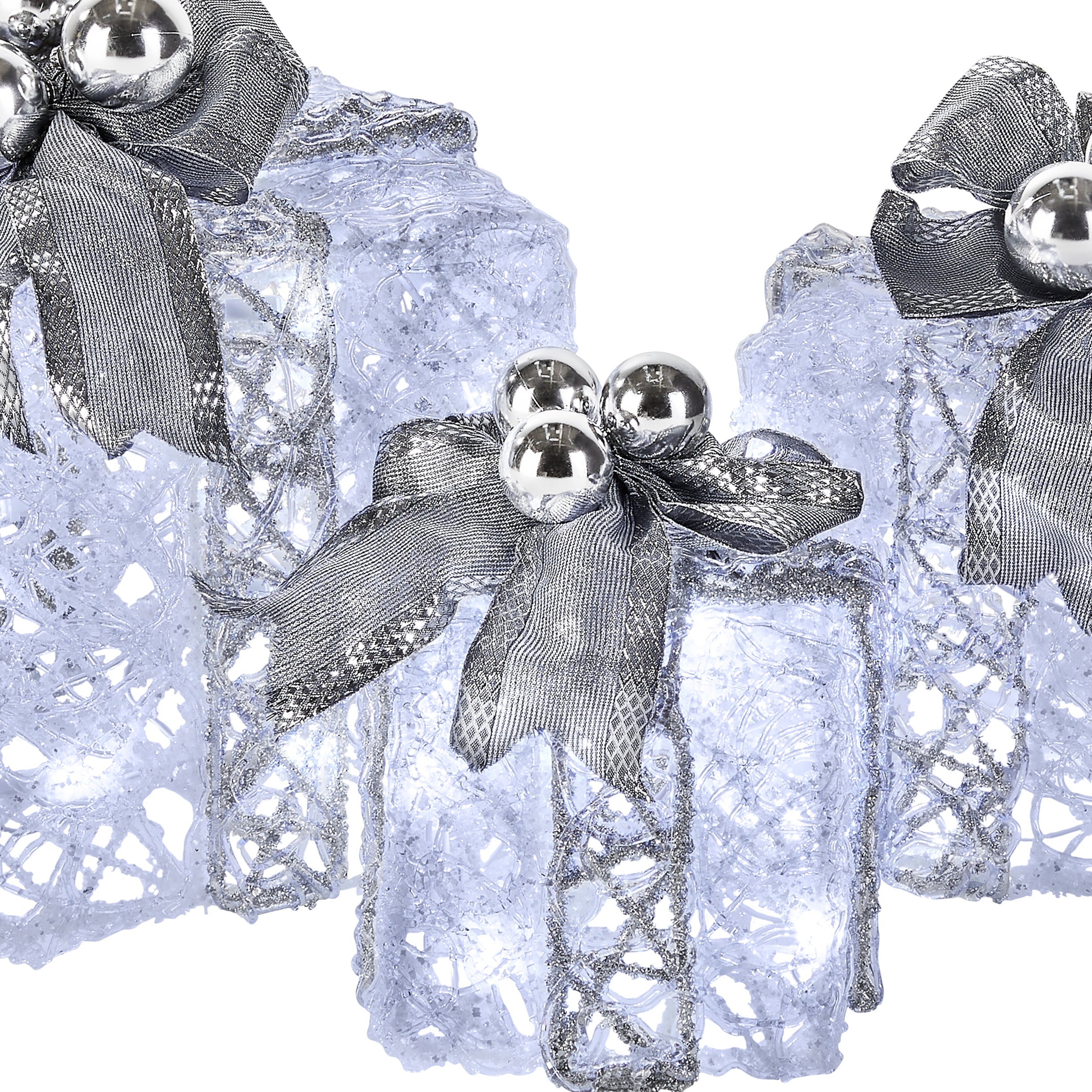 Pre-Lit Decorated White Gift Box Assortment