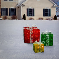 10 in., 12 in., 15 in. Gift Box Set with Bow and Twinkling LED Lights - National Tree Company