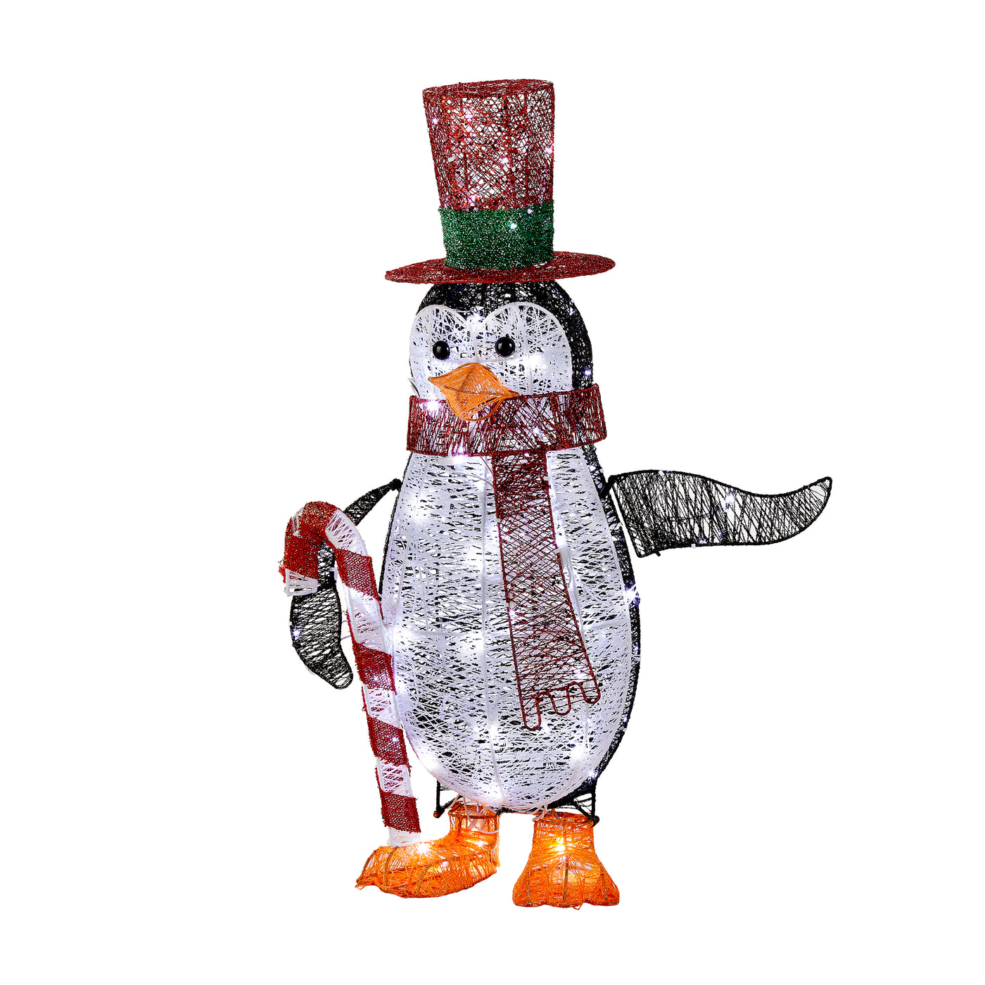 36 in. Pre Lit Penguin with Red Top Hat and Candy Cane Decor - National Tree Company