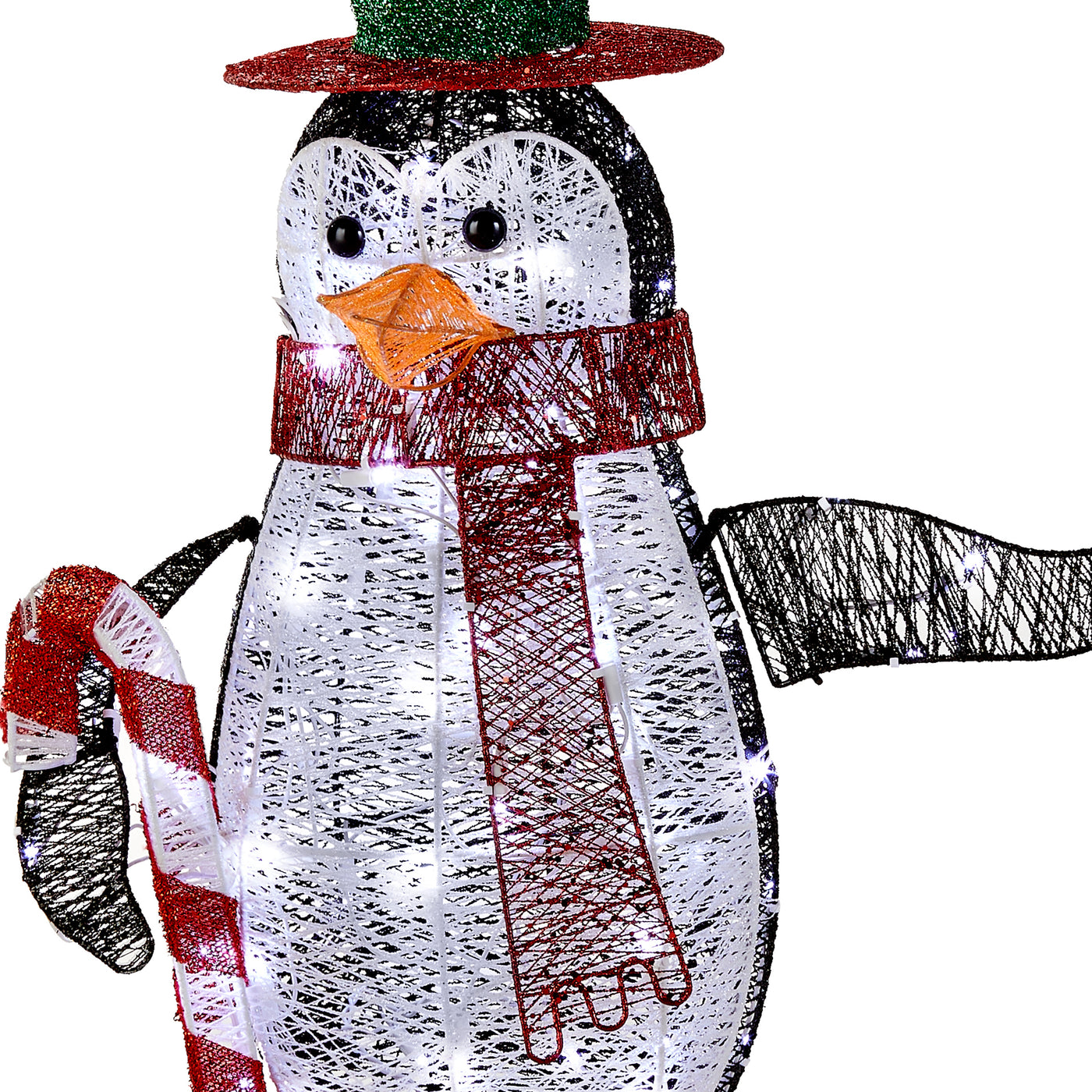 36 in. Pre Lit Penguin with Red Top Hat and Candy Cane Decor - National Tree Company