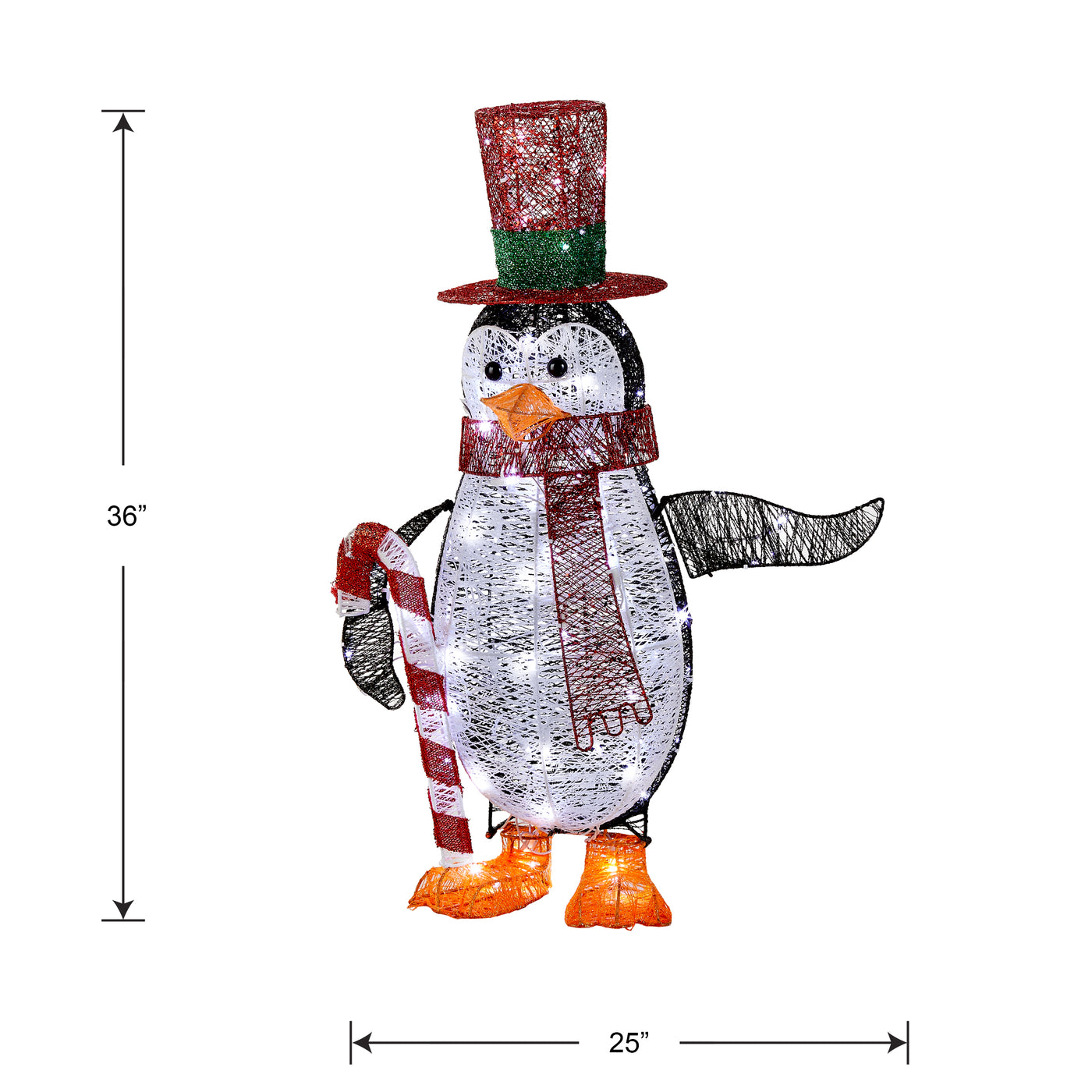 36 in. Pre Lit Penguin with Red Top Hat and Candy Cane Decor - National Tree Company