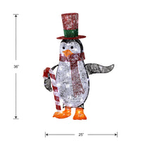 36 in. Pre Lit Penguin with Red Top Hat and Candy Cane Decor - National Tree Company