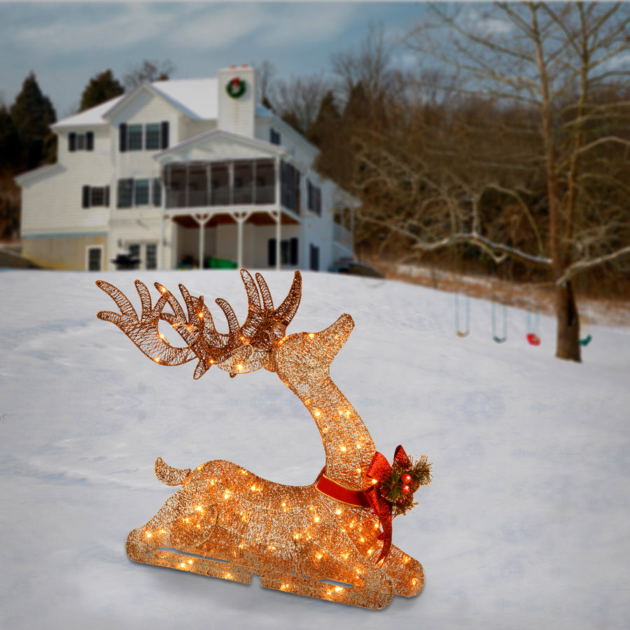 31 in. Sisal Splendor Champagne Lying Deer