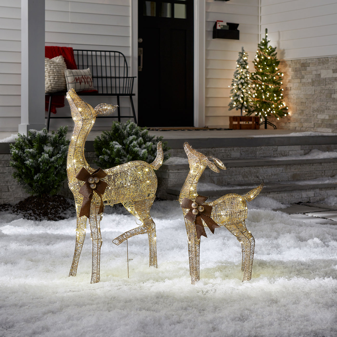 38 in. and 28 in. Pre-Lit Fawn with Doe Decoration - National Tree Company