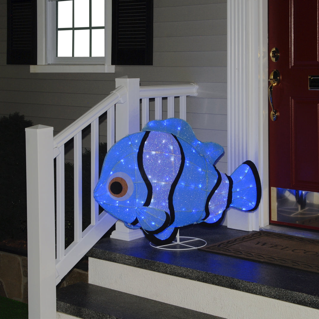 Pre-Lit Blue and White Clownfish Outdoor Decoration, LED Lights, Plug In, Spring Collection, 38 Inches