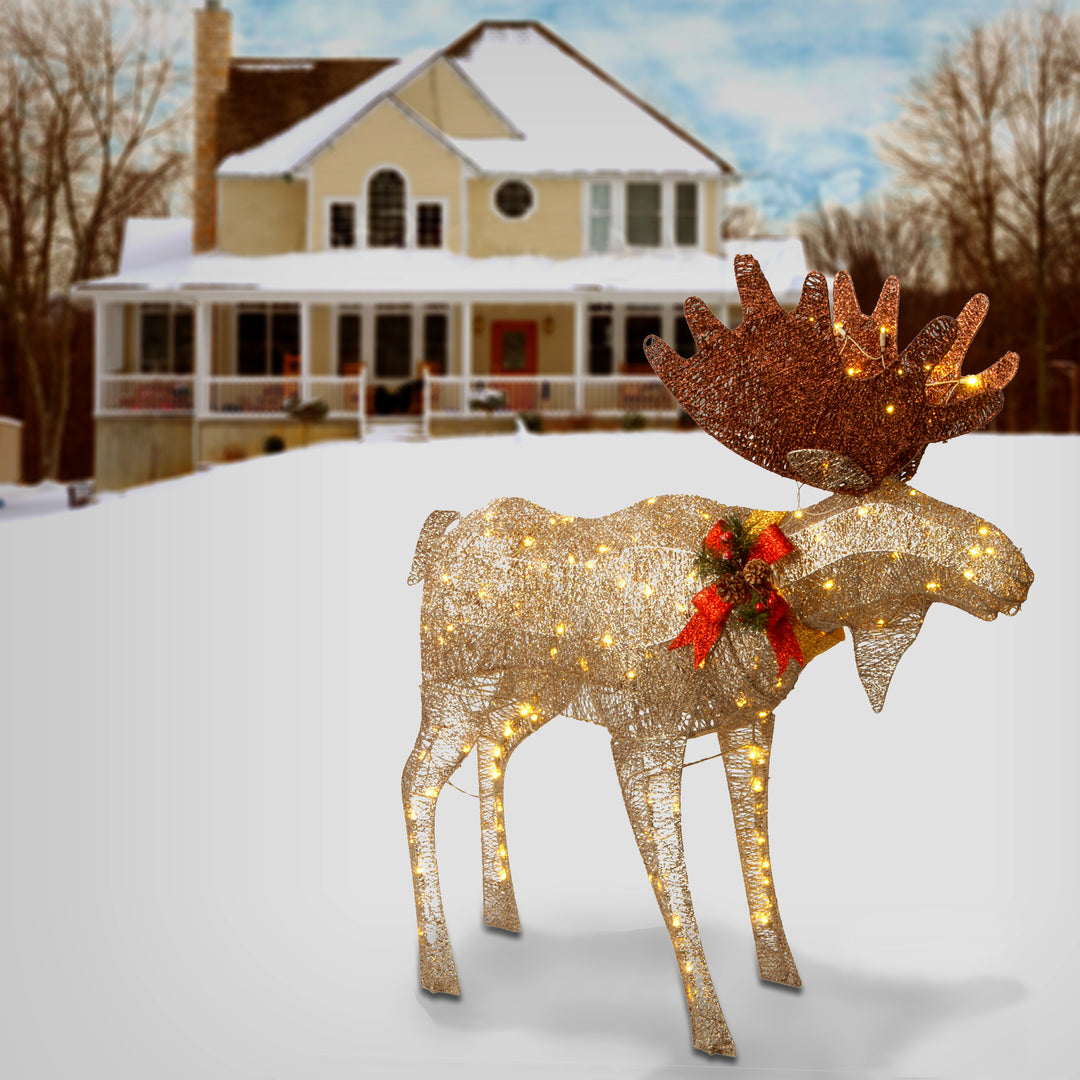 Lighted Glittering Moose Outdoor Christmas Decoration | Shelly Lighting