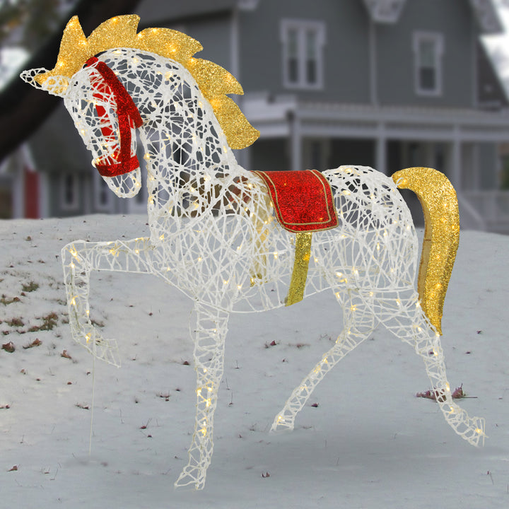 48" White Glittered Horse with LED Lights