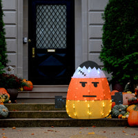 Halloween Pre-Lit Candy Corn Frankenstein Outdoor Decoration, LED Lights, 24 Inches - National Tree Company