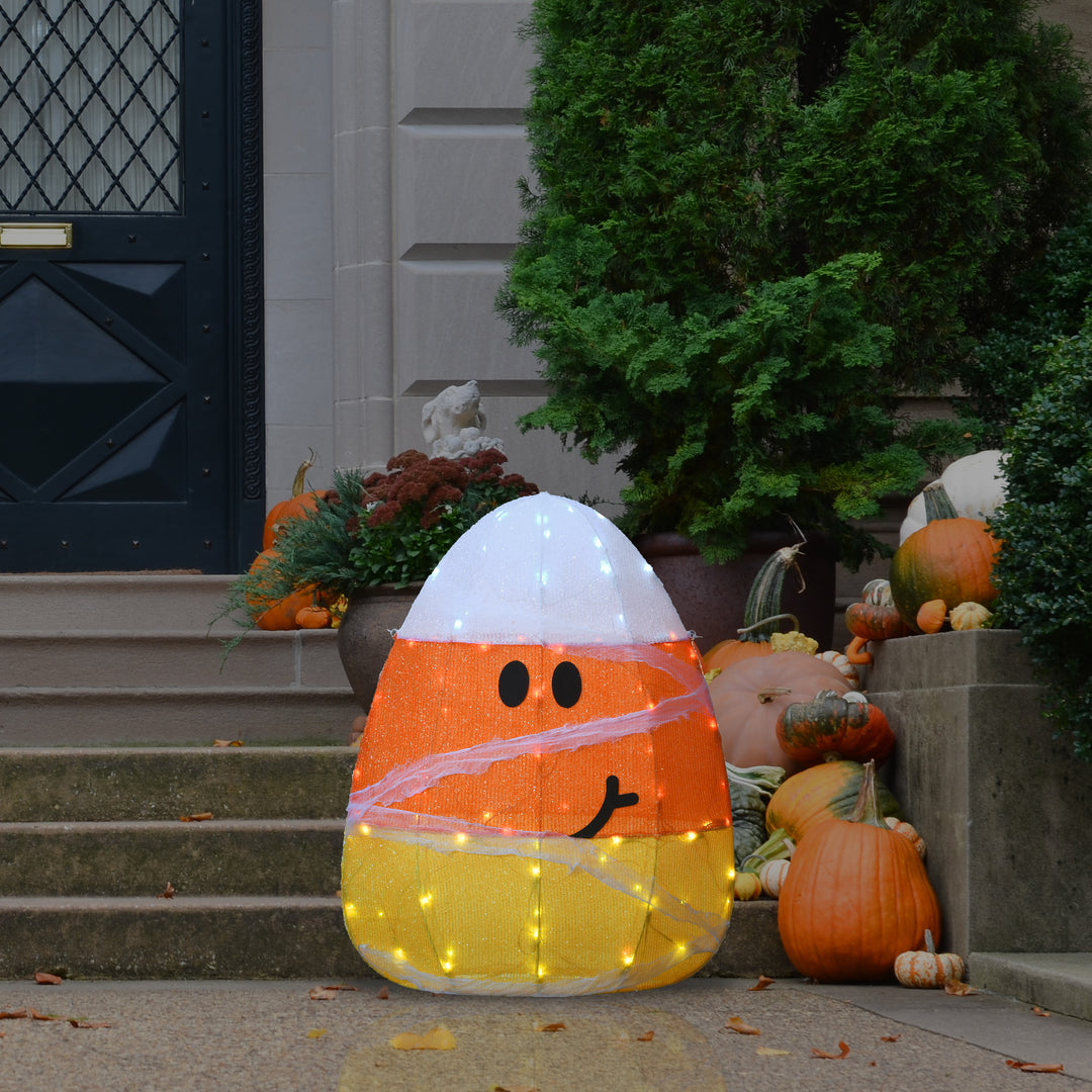 Halloween Pre-Lit Candy Corn Mummy Outdoor Decoration, LED Lights, 28 Inches