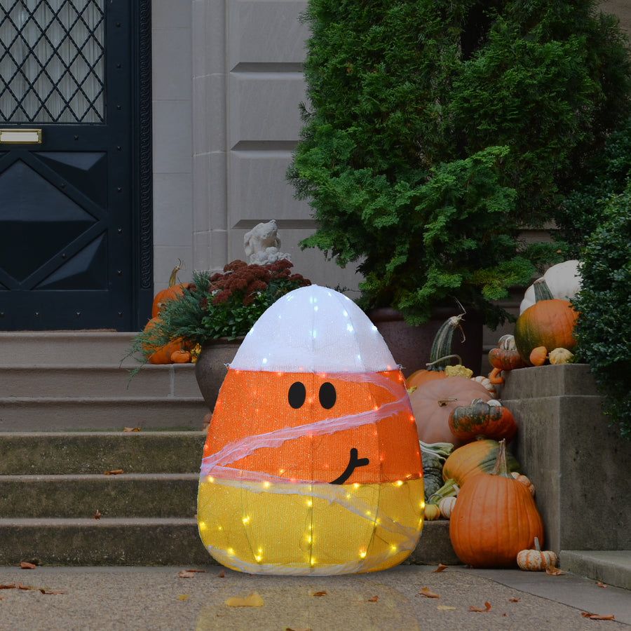 28 in. Halloween Pre-Lit Candy Corn Mummy Outdoor Decoration with LED Lights
