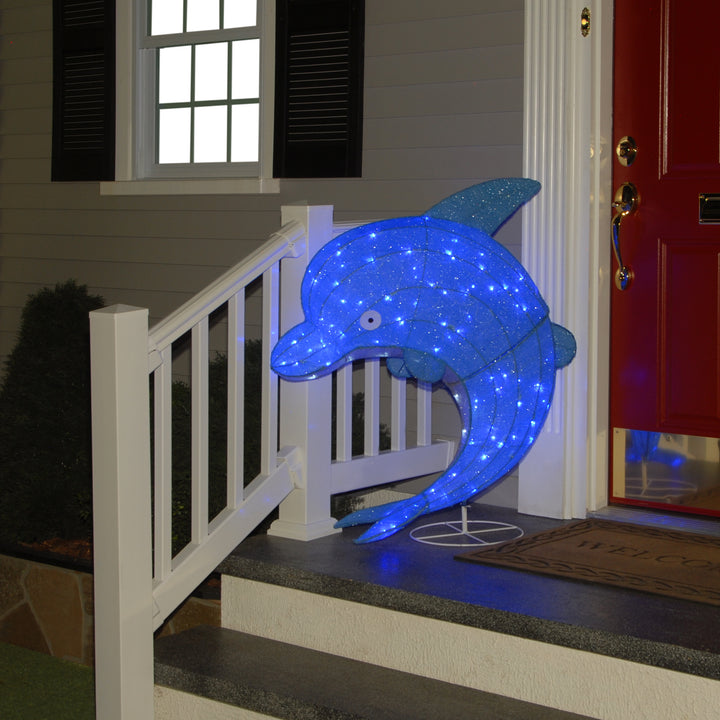 Pre-Lit Blue Dolphin Outdoor Decoration, LED Lights, Plug In, Spring Collection, 40 Inches