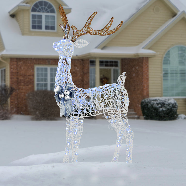 65" Glittered Standing Buck with Twinkling LED Lights