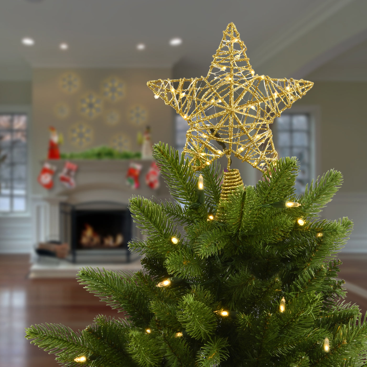 9 in. Gold Star Tree Top for Artificial Trees with Dual Color Lights - National Tree Company