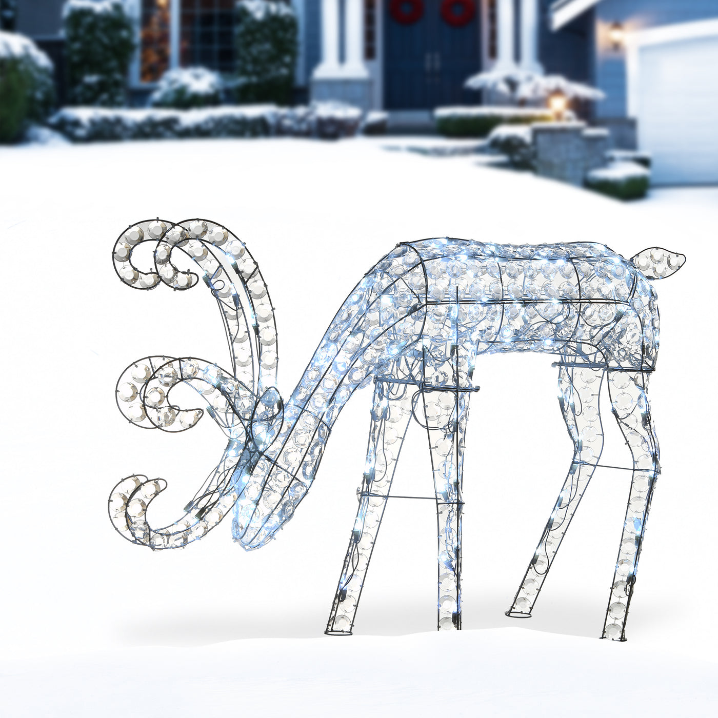 31 in. Crystal Bead Feeding Deer with LED Lights - National Tree Company