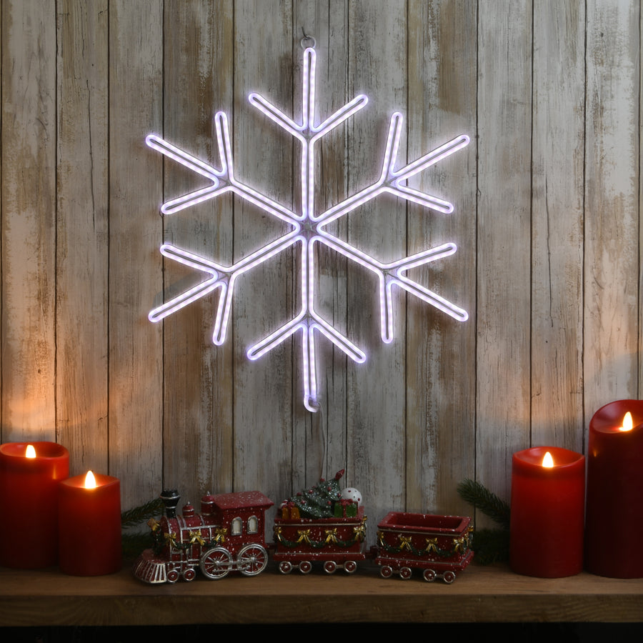 16 in. Neon Styled Snow Flake Decoration with White LED Lights