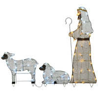 41 in., 18 in. and 12 in. Fabric Glitter Shepherd and Sheep Set with Warm and Cool White Steady LED Lights - National Tree Company